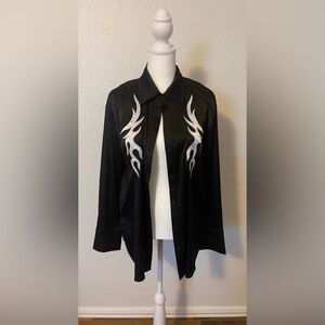12th Tribe Black Button Down with White Flame Design